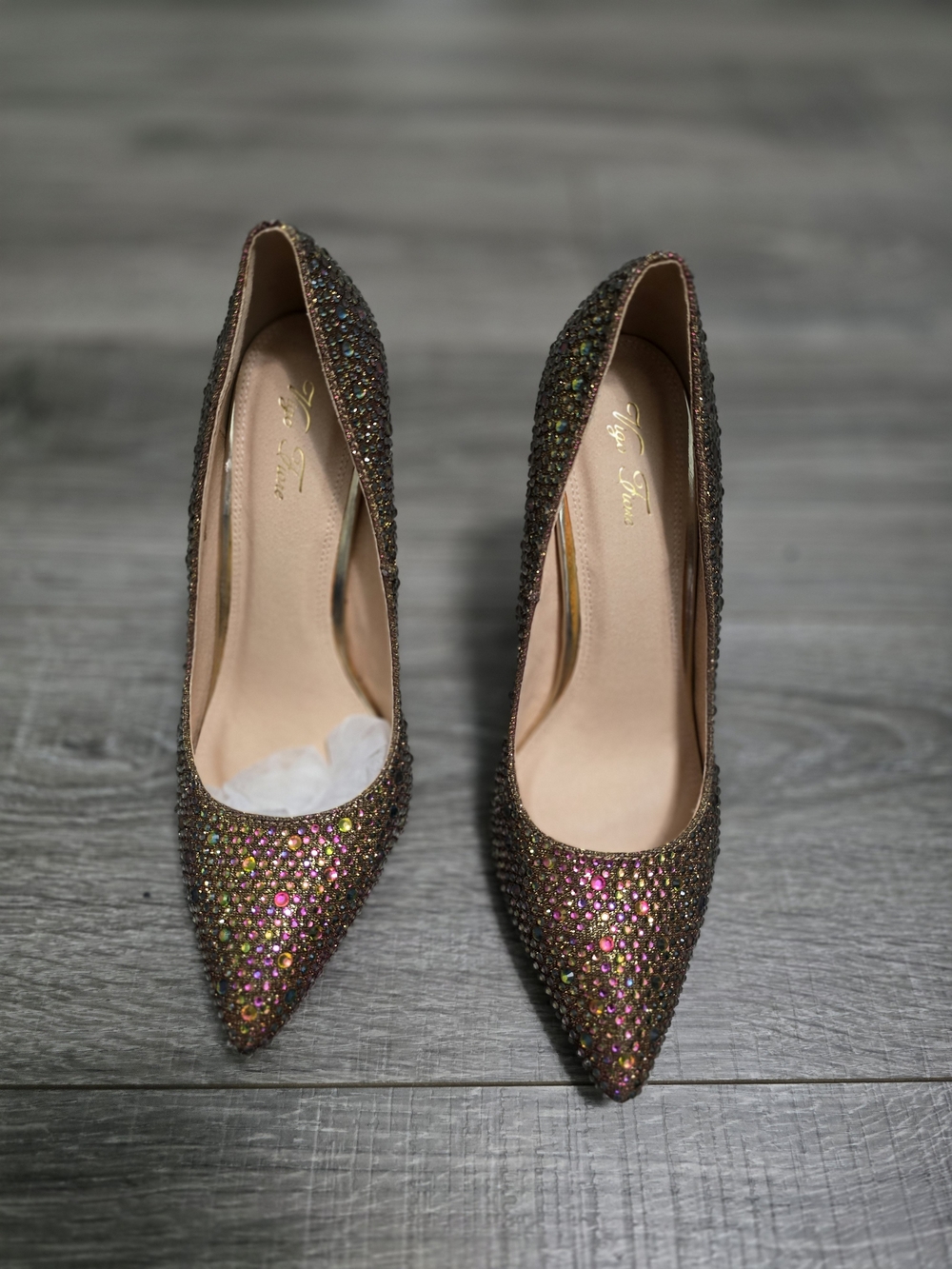 Crystal Embellished Pointed-Toe Pumps in Multicolor